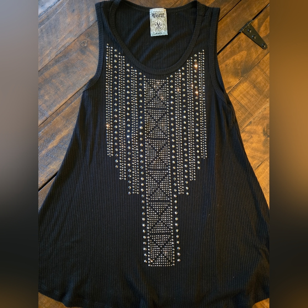VOCAL Black Soft Tank With Studs And Rhinestones - Great Condition